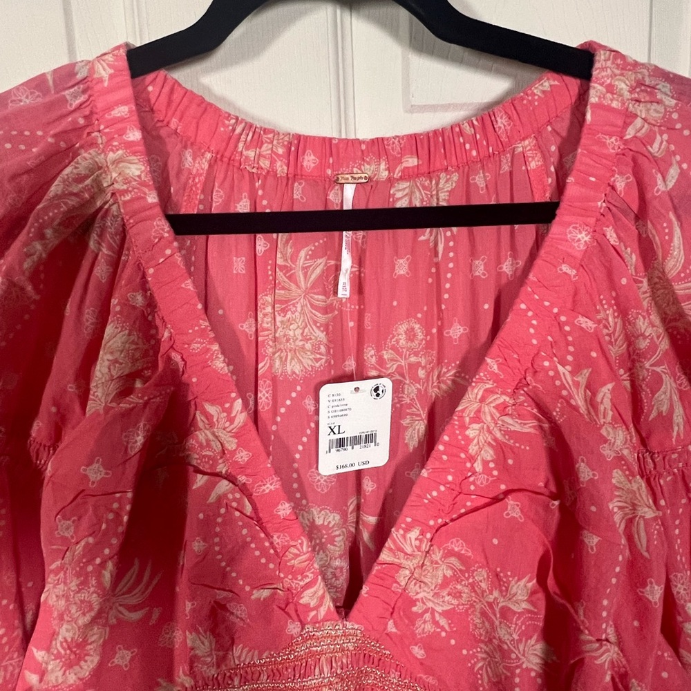 🌿 Free People Golden Hour Maxi Dress Coral Pink Boho Smocked XL NWT - Picture 6 of 7